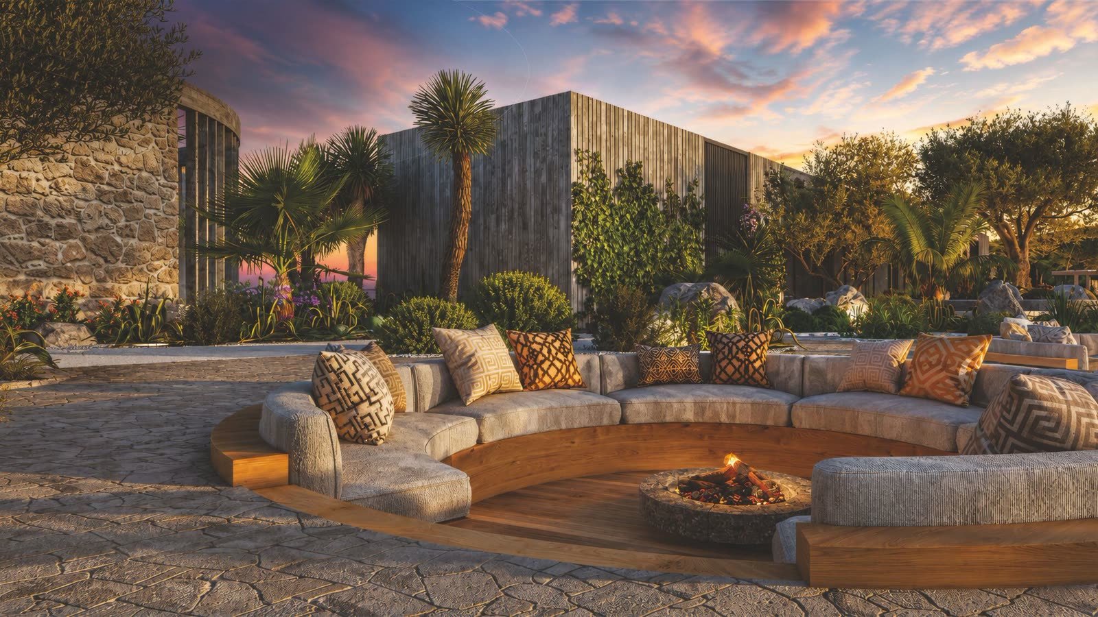 Yoo One landscaped fire pit lounge